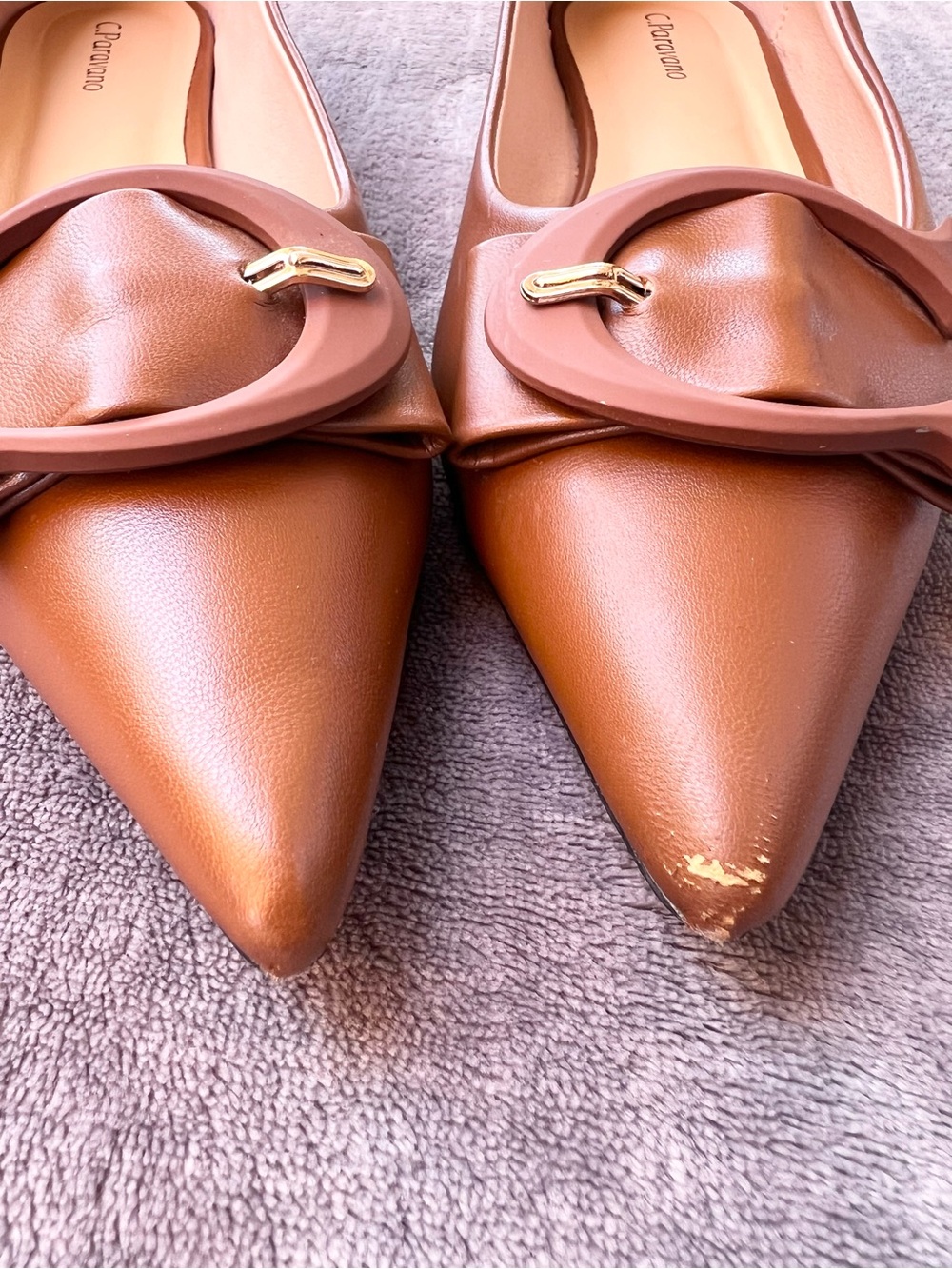 C.Paravano C Buckle Pointed Toe Leather Flats Sz 40 US 9.5 Aida Chic Classic - Picture 5 of 14